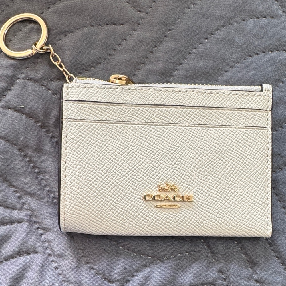 Coach Cream Card Holder with Gold Details